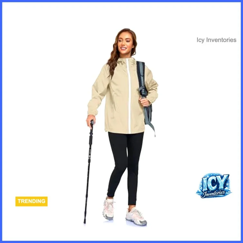 Waterproof Rain Jacket Lightweight Packable Hooded Windbreaker - Picture 4 of 7